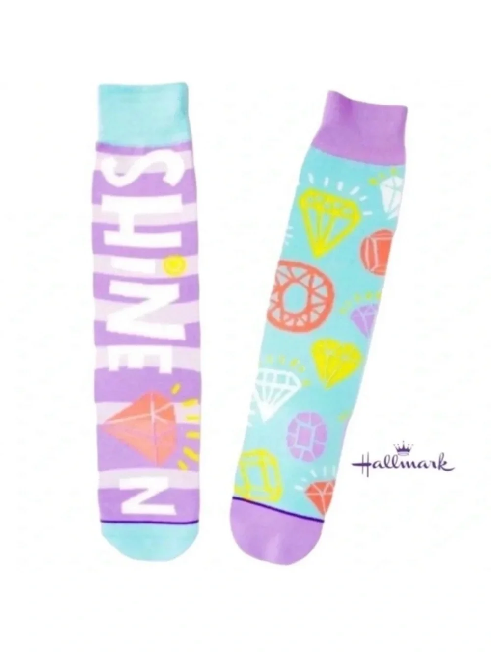 NWT Hallmark Diamonds Shine On Mismatched Novelty Crew Socks Pink Gift